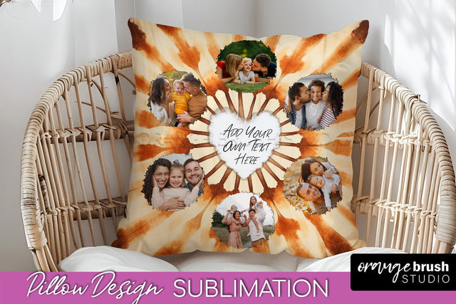 Autumn Photo Frame Pillow Sublimation -Tie Dye Background Sublimation OrangeBrushStudio 