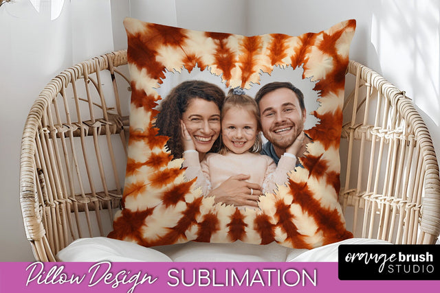 Autumn Photo Frame Pillow Sublimation -Tie Dye Background Sublimation OrangeBrushStudio 