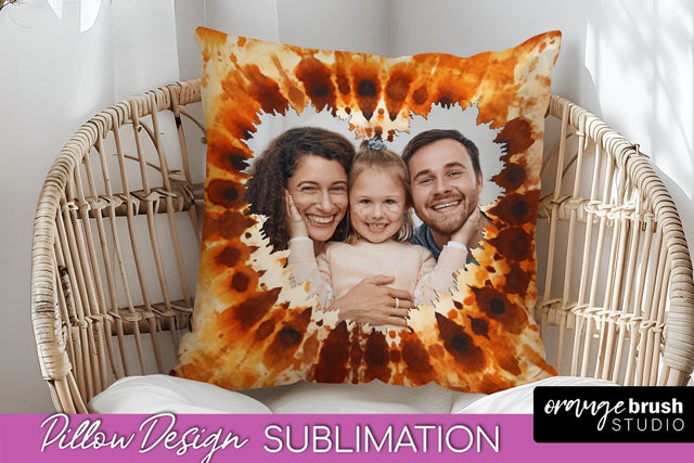 Autumn Photo Frame Pillow Sublimation -Tie Dye Background Sublimation OrangeBrushStudio 