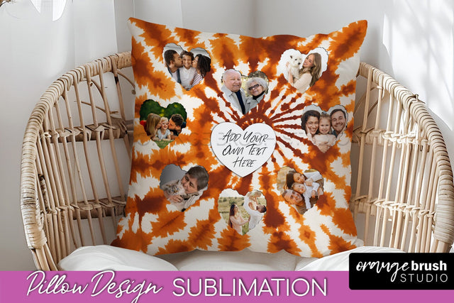 Autumn Photo Frame Pillow Sublimation -Tie Dye Background Sublimation OrangeBrushStudio 
