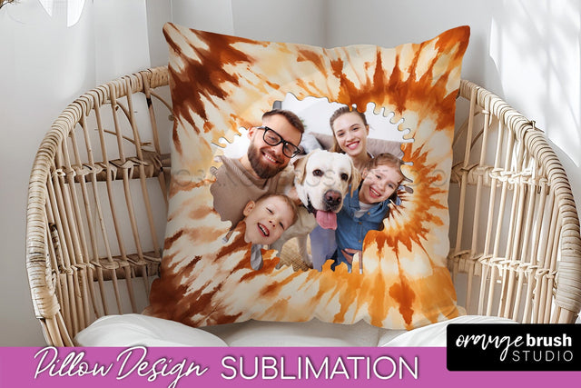 Autumn Photo Frame Pillow Sublimation -Tie Dye Background Sublimation OrangeBrushStudio 