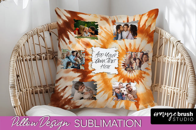 Autumn Photo Frame Pillow Sublimation -Tie Dye Background Sublimation OrangeBrushStudio 