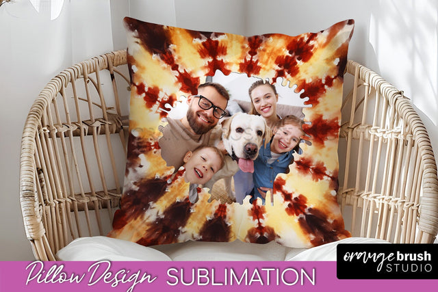 Autumn Photo Frame Pillow Sublimation -Tie Dye Background Sublimation OrangeBrushStudio 