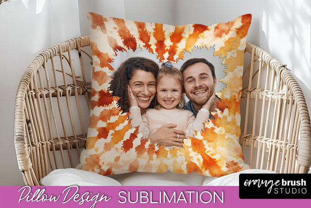 Autumn Photo Frame Pillow Sublimation -Tie Dye Background Sublimation OrangeBrushStudio 