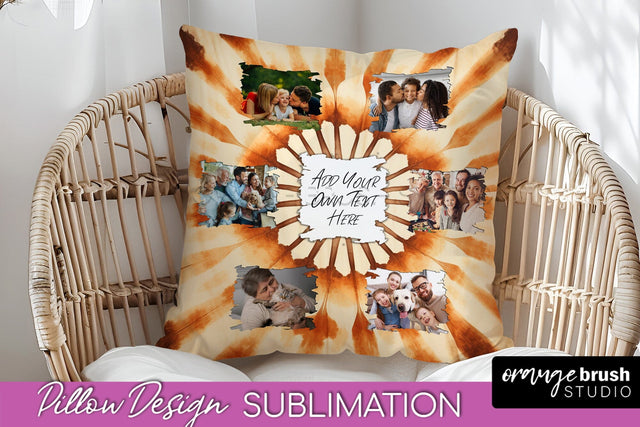 Autumn Photo Frame Pillow Sublimation -Tie Dye Background Sublimation OrangeBrushStudio 