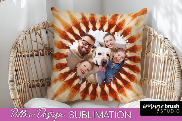 Autumn Photo Frame Pillow Sublimation -Tie Dye Background Sublimation OrangeBrushStudio 