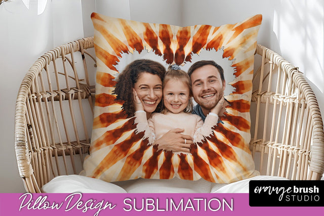 Autumn Photo Frame Pillow Sublimation -Tie Dye Background Sublimation OrangeBrushStudio 
