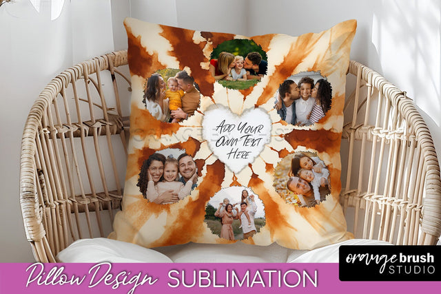 Autumn Photo Frame Pillow Sublimation -Tie Dye Background Sublimation OrangeBrushStudio 