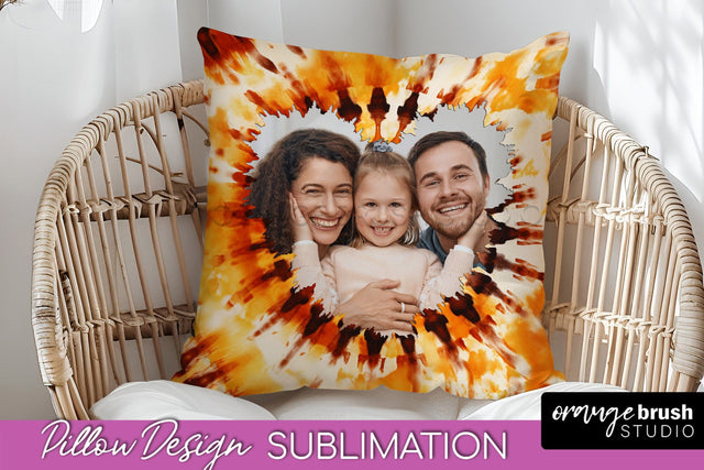 Autumn Photo Frame Pillow Sublimation -Tie Dye Background Sublimation OrangeBrushStudio 