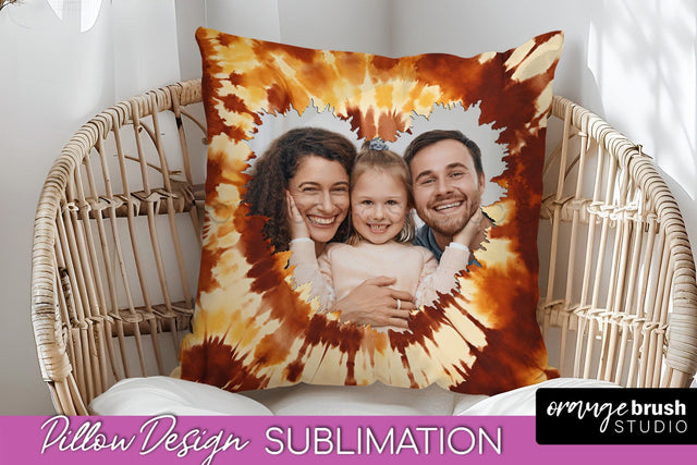 Autumn Photo Frame Pillow Sublimation -Tie Dye Background Sublimation OrangeBrushStudio 