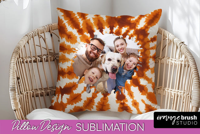 Autumn Photo Frame Pillow Sublimation -Tie Dye Background Sublimation OrangeBrushStudio 
