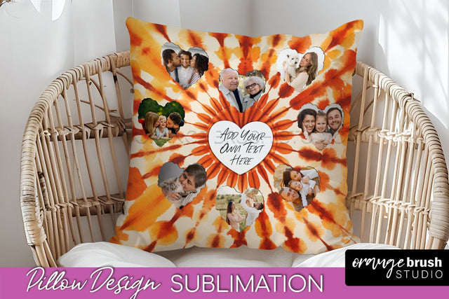 Autumn Photo Frame Pillow Sublimation -Tie Dye Background Sublimation OrangeBrushStudio 