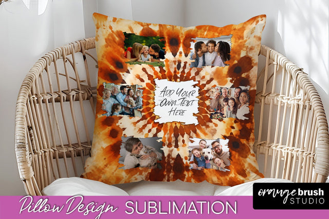 Autumn Photo Frame Pillow Sublimation -Tie Dye Background Sublimation OrangeBrushStudio 