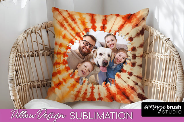 Autumn Photo Frame Pillow Sublimation -Tie Dye Background Sublimation OrangeBrushStudio 