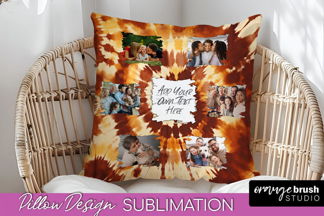 Autumn Photo Frame Pillow Sublimation -Tie Dye Background Sublimation OrangeBrushStudio 