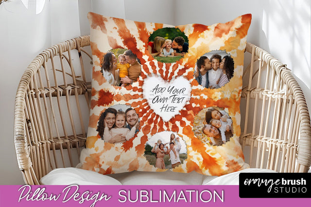 Autumn Photo Frame Pillow Sublimation -Tie Dye Background Sublimation OrangeBrushStudio 