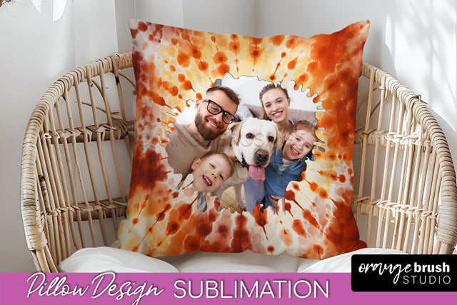 Autumn Photo Frame Pillow Sublimation -Tie Dye Background Sublimation OrangeBrushStudio 