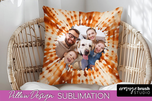 Autumn Photo Frame Pillow Sublimation -Tie Dye Background Sublimation OrangeBrushStudio 