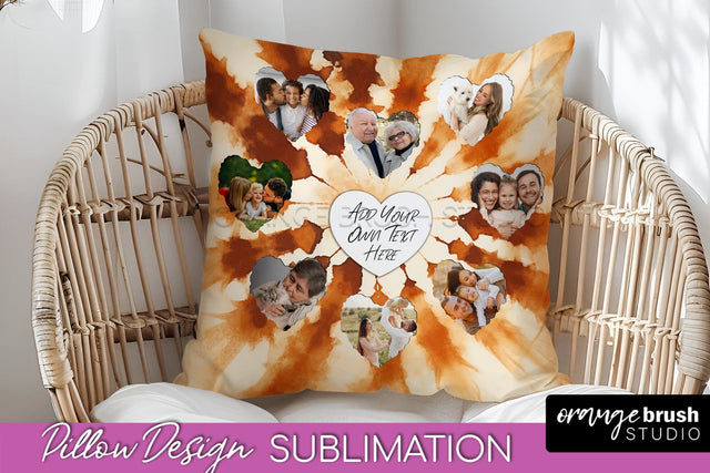 Autumn Photo Frame Pillow Sublimation -Tie Dye Background Sublimation OrangeBrushStudio 