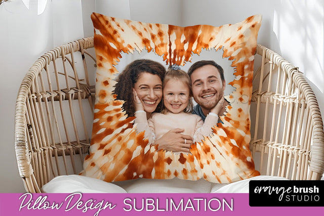 Autumn Photo Frame Pillow Sublimation -Tie Dye Background Sublimation OrangeBrushStudio 
