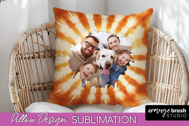 Autumn Photo Frame Pillow Sublimation -Tie Dye Background Sublimation OrangeBrushStudio 