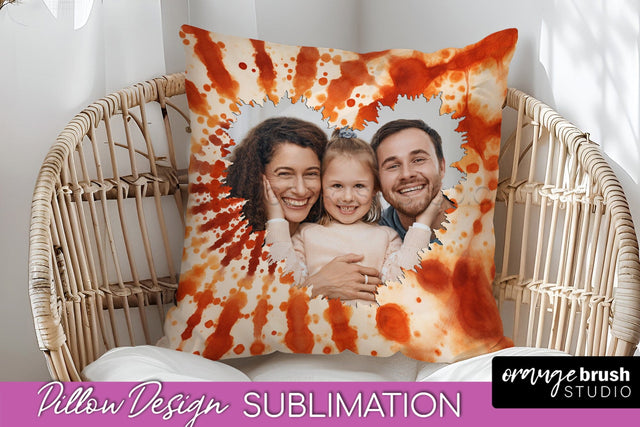Autumn Photo Frame Pillow Sublimation -Tie Dye Background Sublimation OrangeBrushStudio 