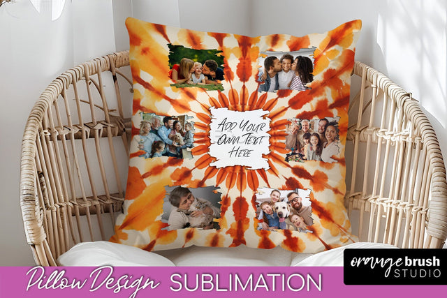 Autumn Photo Frame Pillow Sublimation -Tie Dye Background Sublimation OrangeBrushStudio 