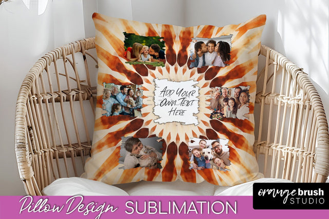 Autumn Photo Frame Pillow Sublimation -Tie Dye Background Sublimation OrangeBrushStudio 