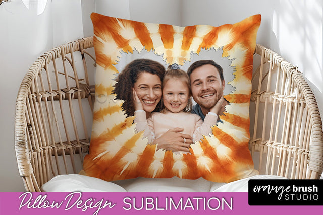 Autumn Photo Frame Pillow Sublimation -Tie Dye Background Sublimation OrangeBrushStudio 
