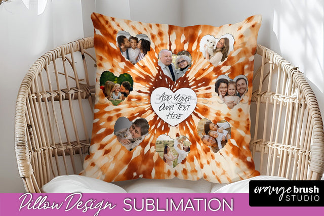 Autumn Photo Frame Pillow Sublimation -Tie Dye Background Sublimation OrangeBrushStudio 