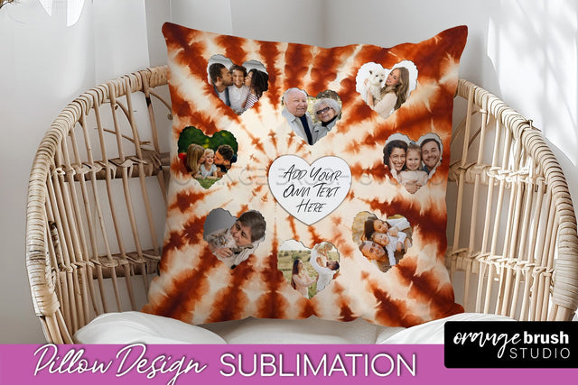 Autumn Photo Frame Pillow Sublimation -Tie Dye Background Sublimation OrangeBrushStudio 