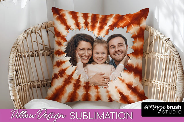 Autumn Photo Frame Pillow Sublimation -Tie Dye Background Sublimation OrangeBrushStudio 