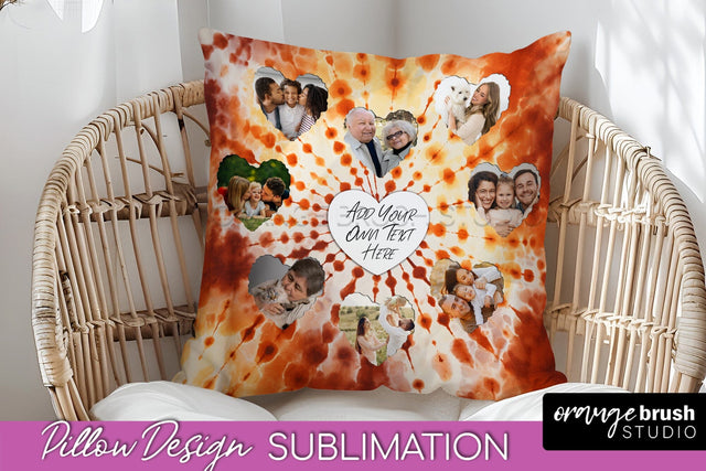Autumn Photo Frame Pillow Sublimation -Tie Dye Background Sublimation OrangeBrushStudio 
