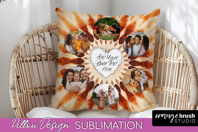 Autumn Photo Frame Pillow Sublimation -Tie Dye Background Sublimation OrangeBrushStudio 