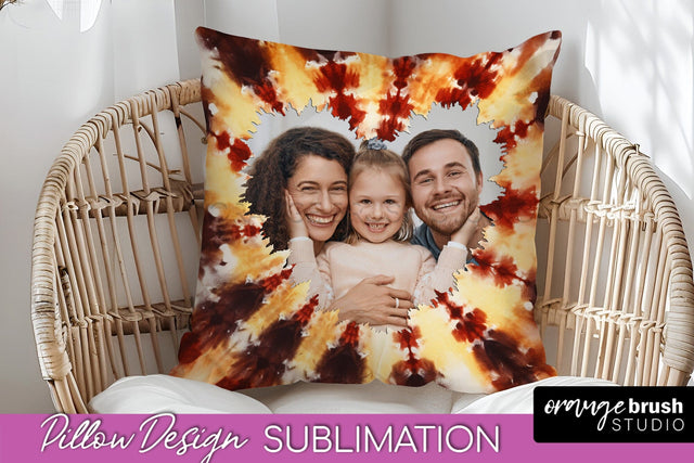 Autumn Photo Frame Pillow Sublimation -Tie Dye Background Sublimation OrangeBrushStudio 