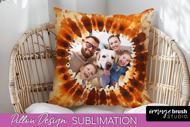 Autumn Photo Frame Pillow Sublimation -Tie Dye Background Sublimation OrangeBrushStudio 