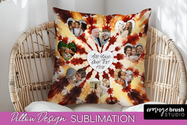 Autumn Photo Frame Pillow Sublimation -Tie Dye Background Sublimation OrangeBrushStudio 