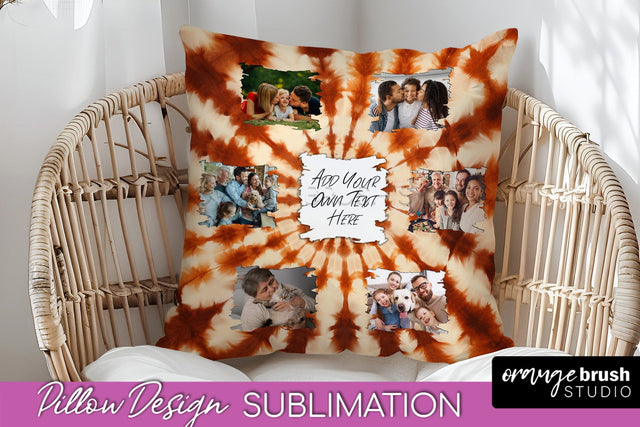 Autumn Photo Frame Pillow Sublimation -Tie Dye Background Sublimation OrangeBrushStudio 
