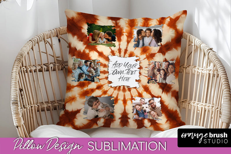 Autumn Photo Frame Pillow Sublimation -Tie Dye Background Sublimation OrangeBrushStudio 