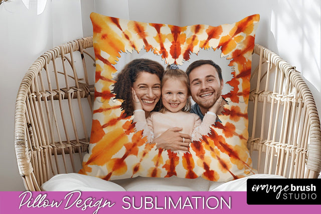 Autumn Photo Frame Pillow Sublimation -Tie Dye Background Sublimation OrangeBrushStudio 