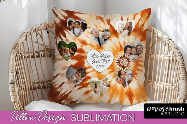 Autumn Photo Frame Pillow Sublimation -Tie Dye Background Sublimation OrangeBrushStudio 