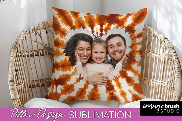 Autumn Photo Frame Pillow Sublimation -Tie Dye Background Sublimation OrangeBrushStudio 