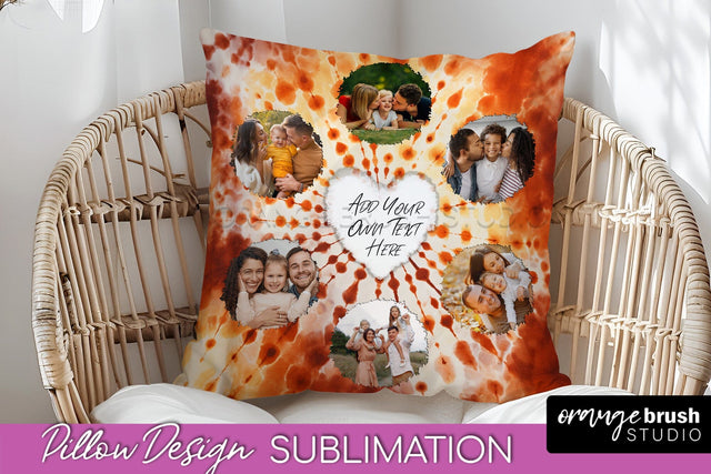 Autumn Photo Frame Pillow Sublimation -Tie Dye Background Sublimation OrangeBrushStudio 