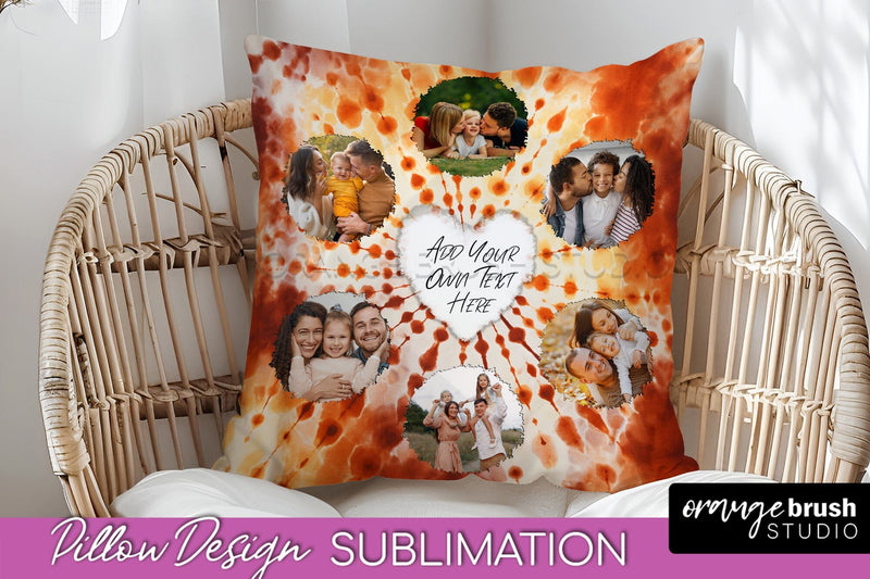 Autumn Photo Frame Pillow Sublimation -Tie Dye Background Sublimation OrangeBrushStudio 