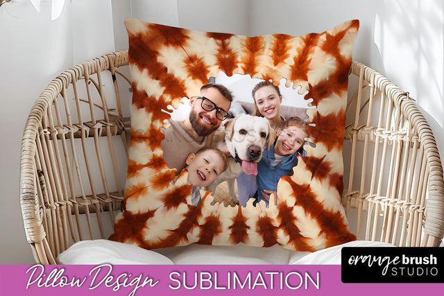 Autumn Photo Frame Pillow Sublimation -Tie Dye Background Sublimation OrangeBrushStudio 