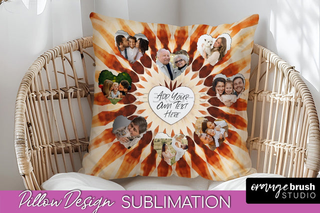 Autumn Photo Frame Pillow Sublimation -Tie Dye Background Sublimation OrangeBrushStudio 