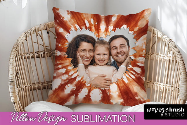 Autumn Photo Frame Pillow Sublimation -Tie Dye Background Sublimation OrangeBrushStudio 