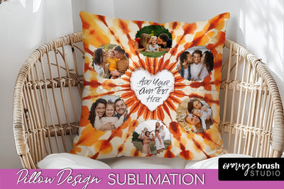 Autumn Photo Frame Pillow Sublimation -Tie Dye Background Sublimation OrangeBrushStudio 