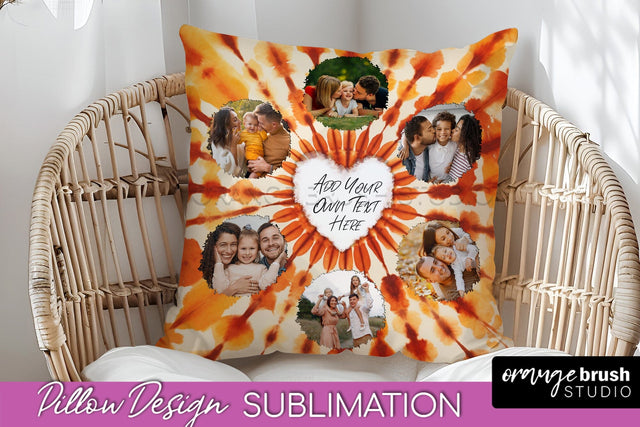 Autumn Photo Frame Pillow Sublimation -Tie Dye Background Sublimation OrangeBrushStudio 