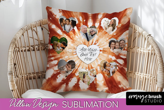 Autumn Photo Frame Pillow Sublimation -Tie Dye Background Sublimation OrangeBrushStudio 